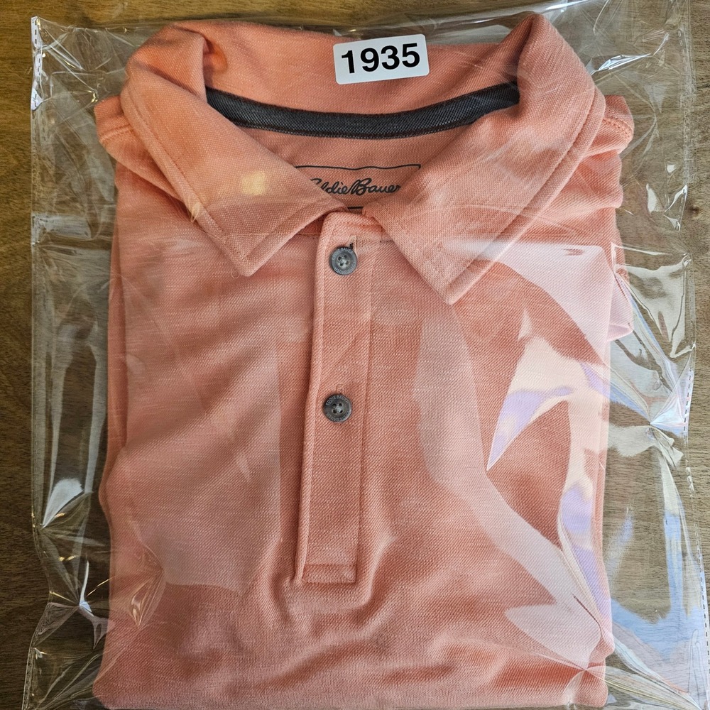 Eddie Bauer Mens XL Active Polo Shirt Coral Pink Short Sleeve Modal Blend Slub - Picture 8 of 8